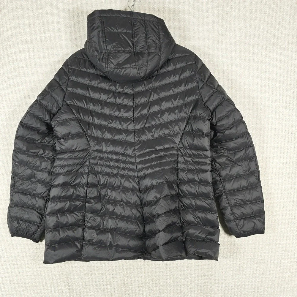 Lands End Kids Black Down Puffer Jacket Hooded Quilted Coat L 14-16 518697